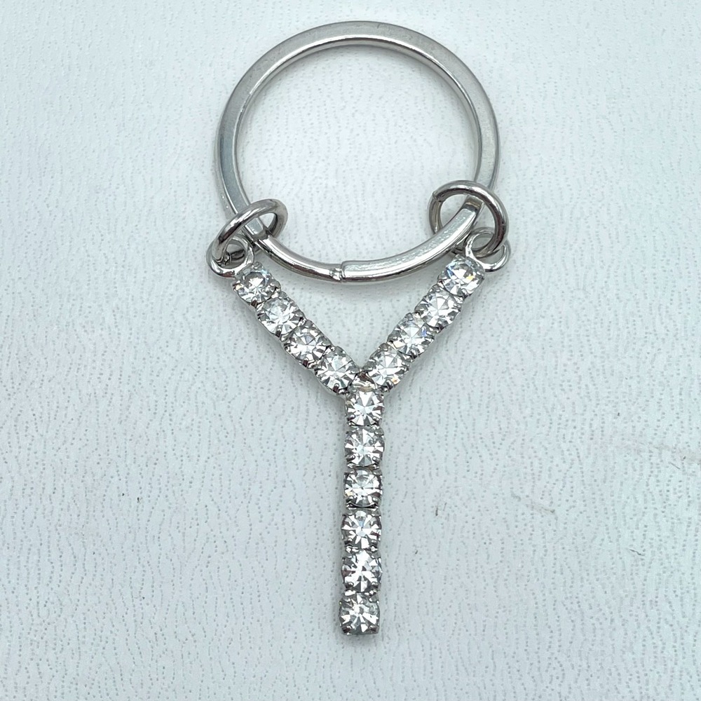 Tennis Style Silver-Tone Classic Rhinestone Embellished Initial "Y" Keychain